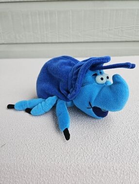 Disney A Bugs Life Dim Blue Beetle Plush Beanbag Toy 7" VTG